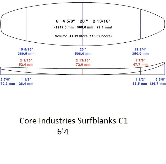 6'4 PU Surfblank - Core industries (Not Sold Out Please Contact Us To Purchase)