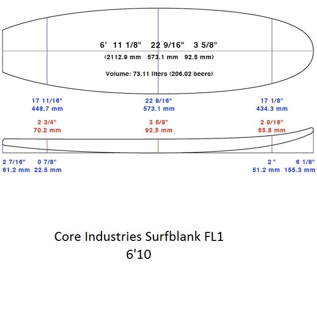 6'10 PU Fish Surfblank - Core industries (Not Sold Out Please Contact Us To Purchase)