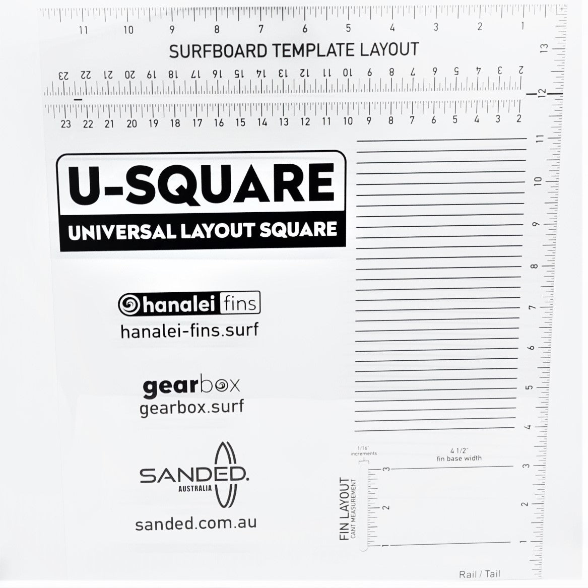 Sanded Australia /Gearbox U- Square Fin Placement Template - Small (half size)